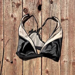 NWOT Black and Cream Satin Mesh Luxe Collection Bralette